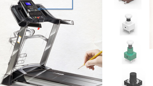 應用于：運動(dòng)器材面板，主要普通6*6，12*12輕觸開(kāi)關(guān)系列